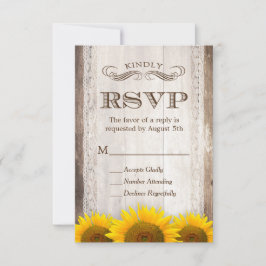 Rustige Country Lace Barn Wood Sunflower RSVP-kaar RSVP Kaartje
