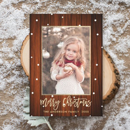 Rustige country wood Gold Merry-kerstfoto Feestdagenkaart