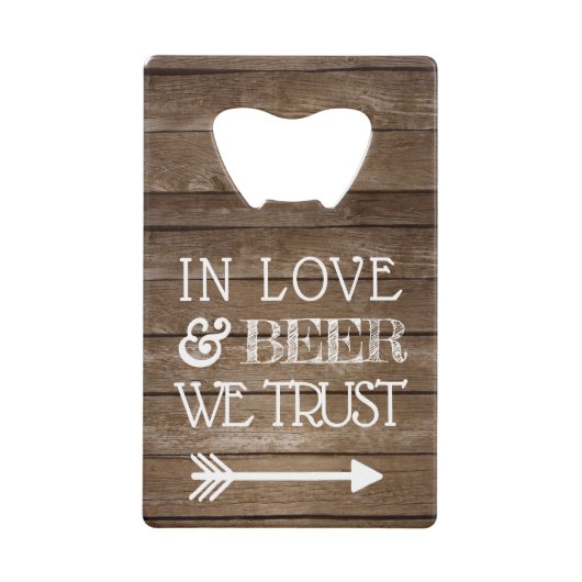 Rustige Country Wood Kijk Wedding Beer Creditkaart Flessenopener (Voorkant)