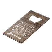 Rustige Country Wood Kijk Wedding Beer Creditkaart Flessenopener (Voorkant Gekanteld)