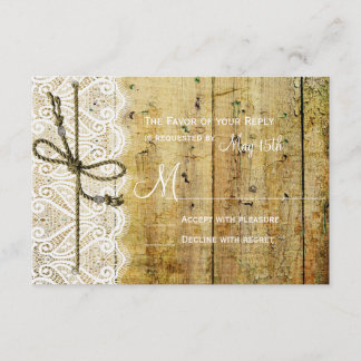 Rustige country wood Lace Square Wedding RSVP-kaar RSVP Kaartje
