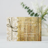 Rustige country wood Lace Square Wedding RSVP-kaar RSVP Kaartje (Staand voorkant)
