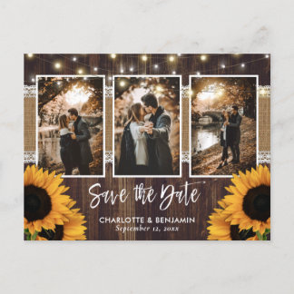 Rustige Country Wood Sunflower Foto Save the Date Aankondigingskaart