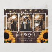 Rustige Country Wood Sunflower Foto Save the Date Aankondigingskaart (Voorkant)