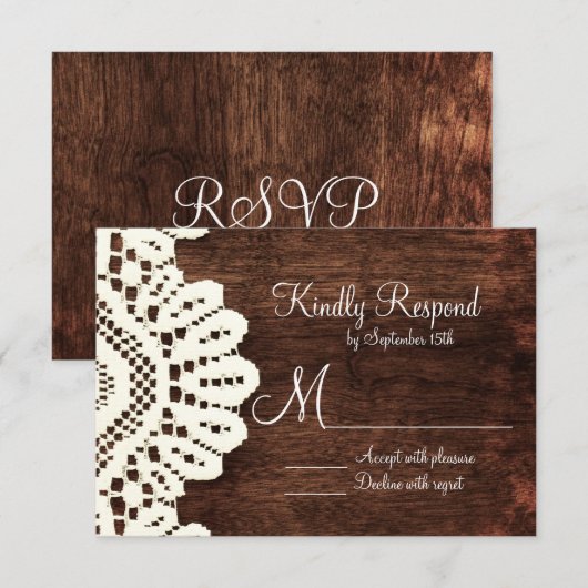 Rustige country wood Wedding RSVP-kaarten RSVP Kaartje (Voorkant / Achterkant)