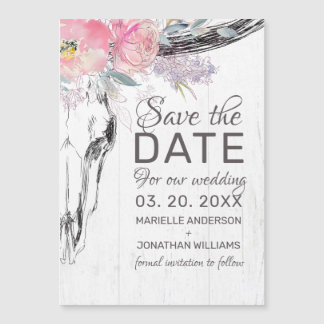 Rustige Cow Skull Blush Floral Boho Save the Date