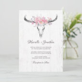 Rustige Cow Skull Boho Blush Floral Waterverf Kaart (Staand voorkant)
