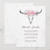 Rustige Cow Skull Boho Blush Floral Waterverf Kaart (Voorkant / Achterkant)
