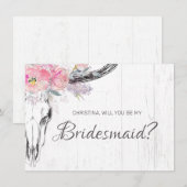 Rustige Cow Skull Boho Blush Pink Floral Bridesmai Kaart (Voorkant / Achterkant)