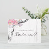 Rustige Cow Skull Boho Blush Pink Floral Bridesmai Kaart (Staand voorkant)