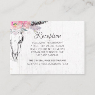 Rustige Cow Skull Boho Blush Pink Waterverf Floral Informatiekaartje