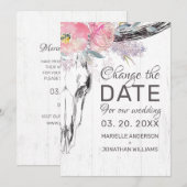 Rustige Cow Skull Boho Floral Blush Pink Waterverf Save The Date (Voorkant / Achterkant)