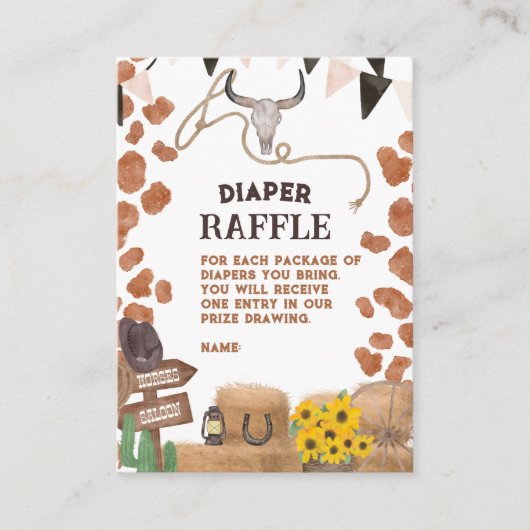 Rustige cowboy baby-luierhandel met westerne koe informatiekaartje (Voorkant)