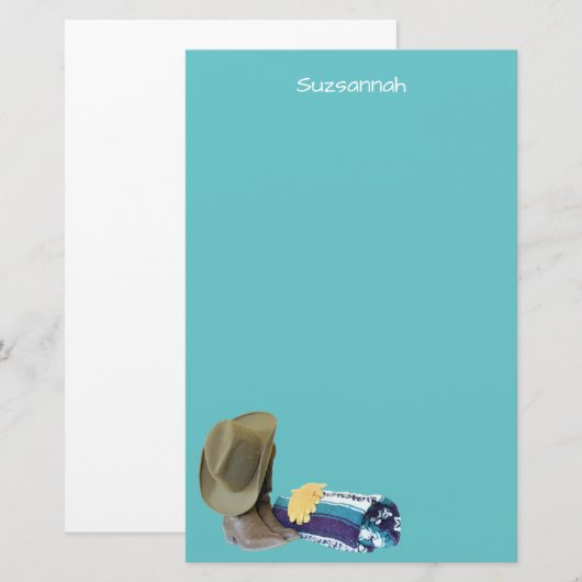 Rustige Cowboy Boots Pet Blue Paars Blanket Custom Briefpapier (Voorkant / Achterkant)