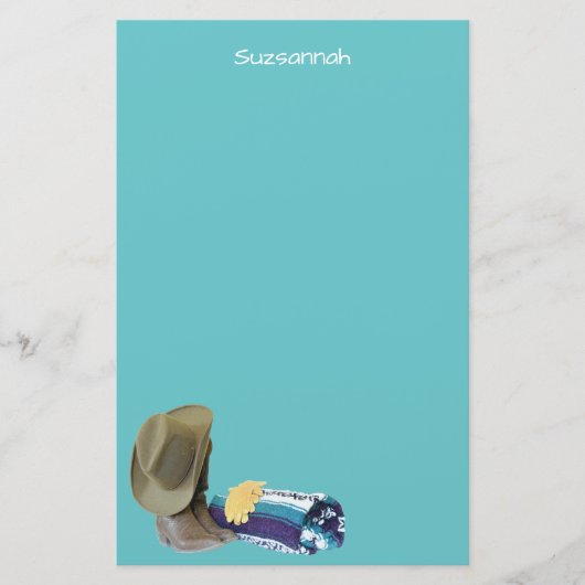 Rustige Cowboy Boots Pet Blue Paars Blanket Custom Briefpapier (Voorkant)