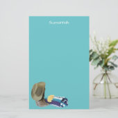 Rustige Cowboy Boots Pet Blue Paars Blanket Custom Briefpapier (Staand voorkant)