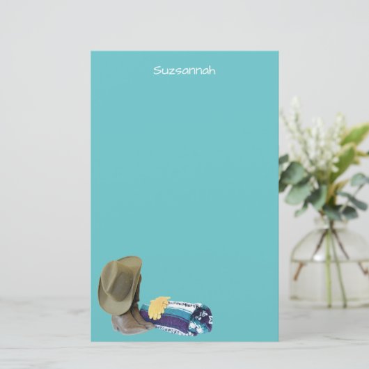 Rustige Cowboy Boots Pet Blue Paars Blanket Custom Briefpapier (Staand voorkant)