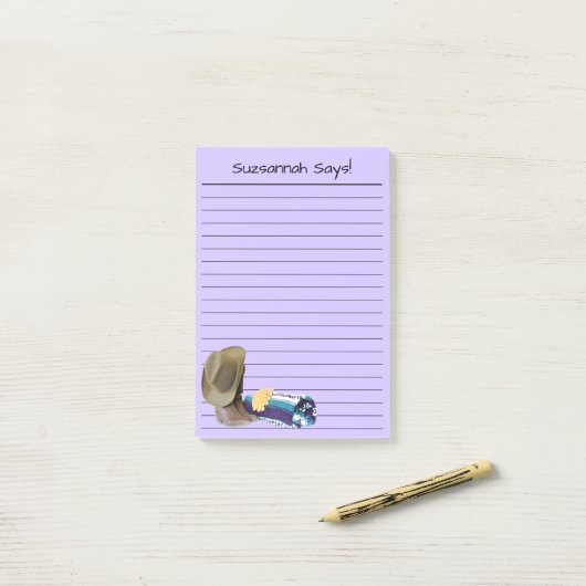 Rustige Cowboy Boots Pet Blue Paars Custom Lined Post-it® Notes (Op bureau)