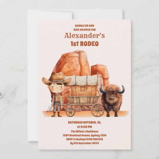Rustige cowboy westerne koe eerste rodeo 1e verjaa kaart (Voorkant)