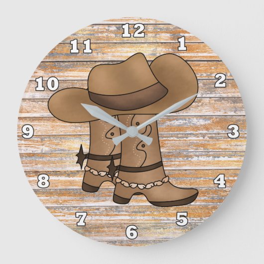 Rustige cowboylaarzen en pet wandbekleding grote klok (Voorkant)