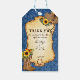 Rustige cowboylaarzen en pet-zonnebloemen denim cadeaulabel