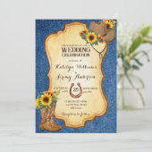 Rustige cowboylaarzen en pet-zonnebloemen denim kaart (Staand voorkant)