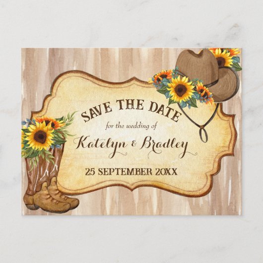 Rustige cowboylaarzen en waterverf van petten zonn aankondigingskaart (Voorkant)