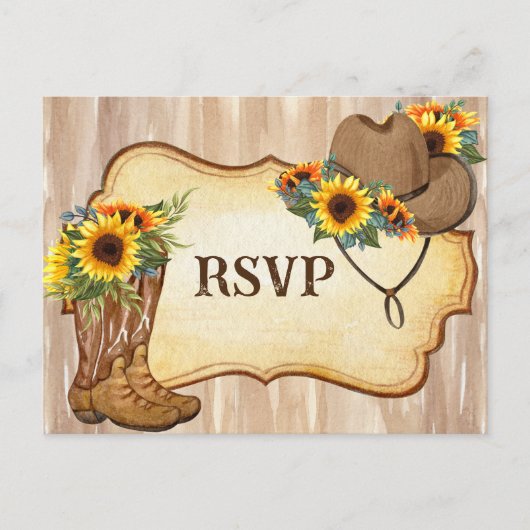 Rustige cowboylaarzen en waterverf van petten zonn aankondigingskaart (Voorkant)