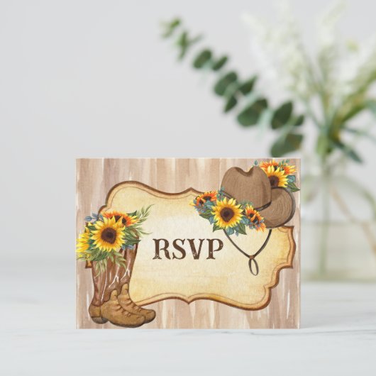 Rustige cowboylaarzen en waterverf van petten zonn aankondigingskaart (Staand voorkant)