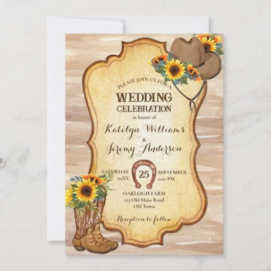 Rustige cowboylaarzen en waterverf van petten zonn kaart (Voorkant)