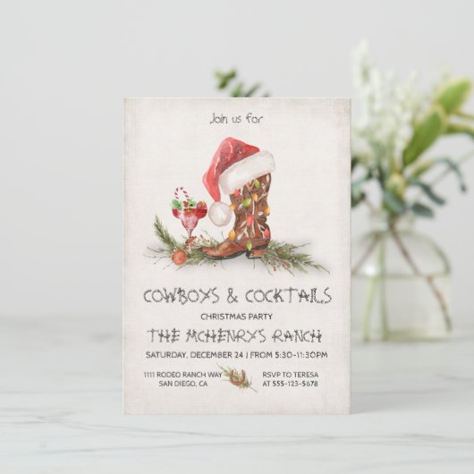 Rustige cowboys en Cocktails kerstparty Kaart (Staand voorkant)