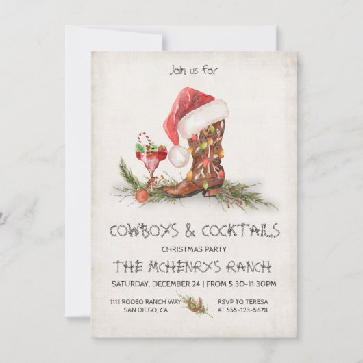 Rustige cowboys en Cocktails kerstparty Kaart (Voorkant)