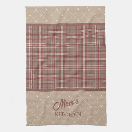 Rustige cranberry, donkerbruine en witte ruit theedoek (Verticaal)