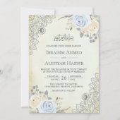 Rustige Cream Soft Blue Floral Lace Muslim Wedding Kaart (Voorkant)