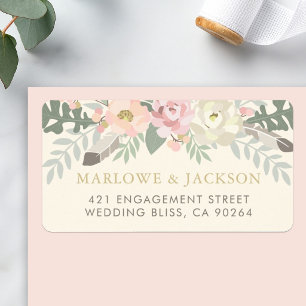 Rustige Crème Roze Boho Bloemige Bruiloft Etiket