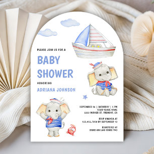 Rustige Cute Olifant Nautilus Boot Baby Shower Kaart