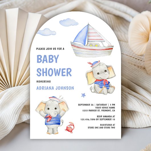 Rustige Cute Olifant Nautilus Boot Baby Shower Kaart