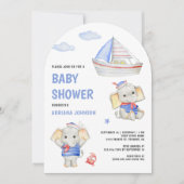 Rustige Cute Olifant Nautilus Boot Baby Shower Kaart (Voorkant)