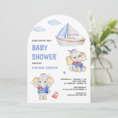 Rustige Cute Olifant Nautilus Boot Baby Shower Kaart (Staand voorkant)