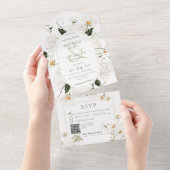 Rustige dagen en witte bloemen QR-code All In One Uitnodiging (Afscheurbaar)