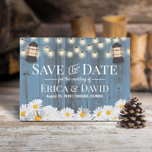 Rustige dagen & Lantern Dusty Blue Save the Date Aankondigingskaart