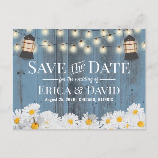 Rustige dagen & Lantern Dusty Blue Save the Date Aankondigingskaart (Voorkant)