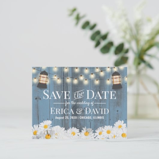 Rustige dagen & Lantern Dusty Blue Save the Date Aankondigingskaart (Staand voorkant)
