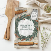 Rustige deegrollerkrans gepersonaliseerd kerstfees theedoek
