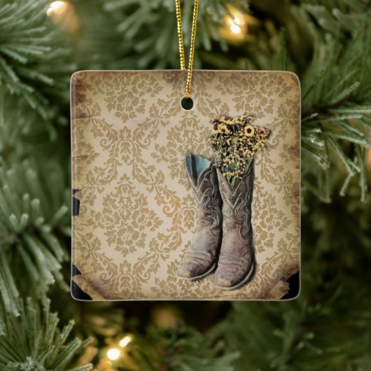 rustige demask western land cowboy boot keramisch ornament (Boom)
