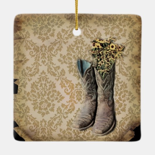 rustige demask western land cowboy boot keramisch ornament (Achterkant)