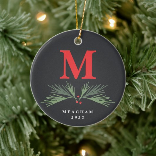 Rustige dennen monogram foto Kerstmis Keramisch Ornament (Boom)