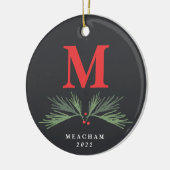 Rustige dennen monogram foto Kerstmis Keramisch Ornament (Links)