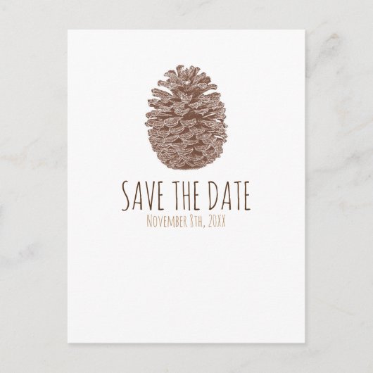 Rustige dennenappel Elegante Trouw Save The Date Aankondigingskaart (Voorkant)