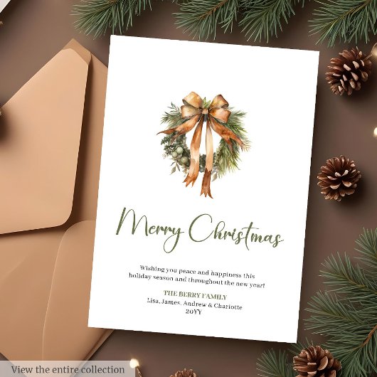 Rustige dennenkrans botanische vrolijke kerstkaart